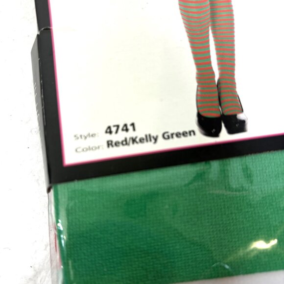 * Music Legs Thigh High Christmas Elf  Red Green Stripe Stockings NWT NOS - Picture 4 of 6